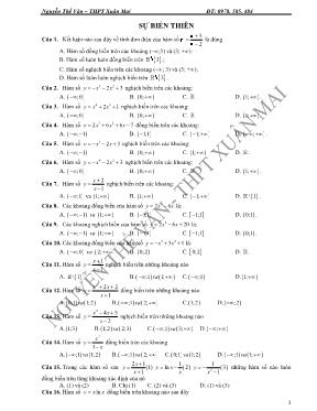 Câu hỏi trắc nghiệm về Sự biến thiên - Nguyễn Văn Thế